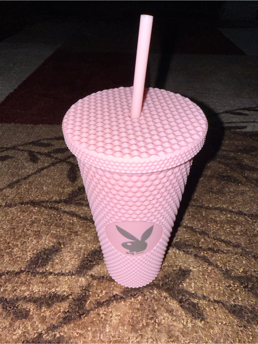 Playboy Pink Textured Tumbler Cup with Straw- New